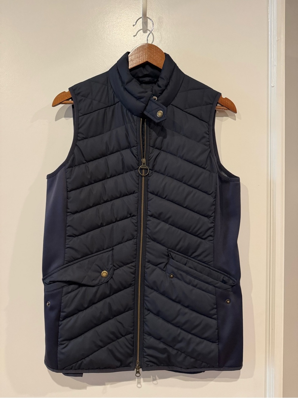 Barbour Navy Quilted Puffer Vest with Snap Collar